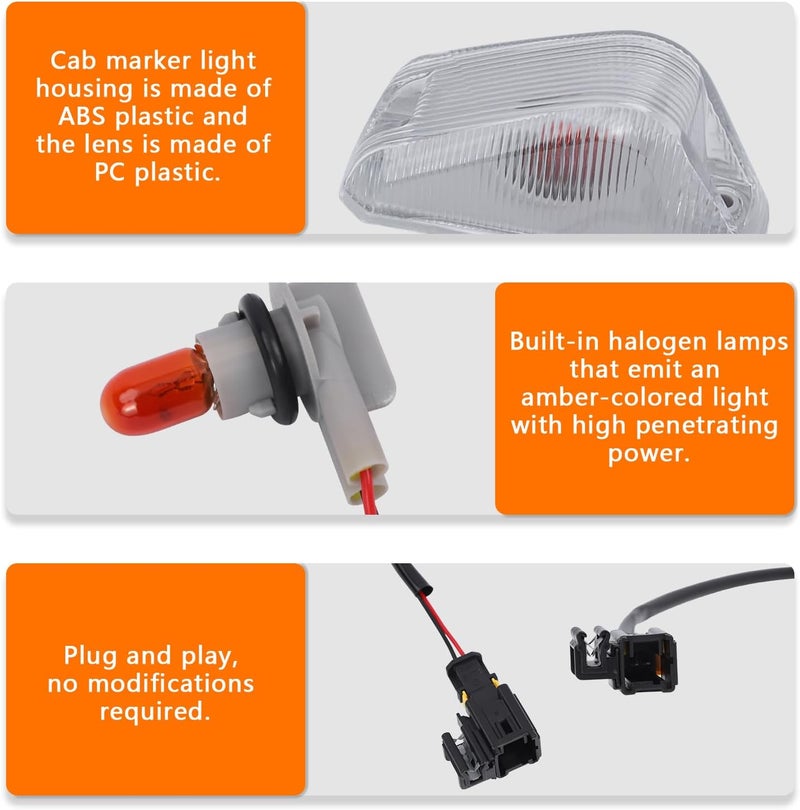 IFYKIM 5PCS Cab Roof Marker Lights Top Roof Clearance Running Lights Compatible with 2014-2023 Dodge Ram ProMaster 1500 2500 3500 Replace# 926-109 68232473AA/AB/AC/AD (Clear Lens Amber Halogen Lamp) - Image 3